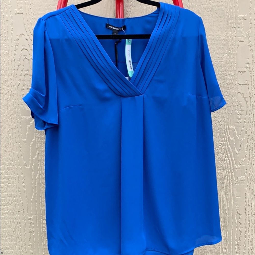 Shavonne Pleated bright blue v-neck blouse